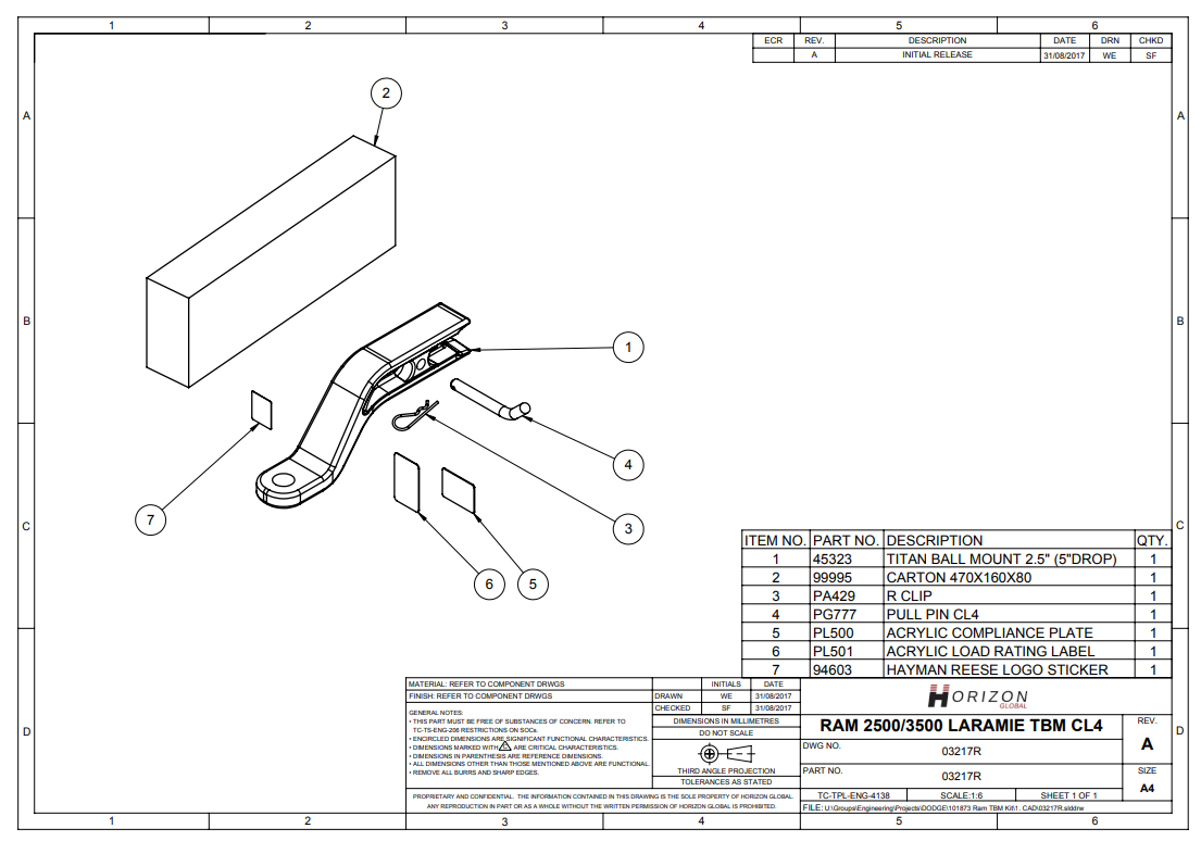 Hayman Reese Towball Mount Kit to suit Dodge Ram (3-2017 on) - 03217R